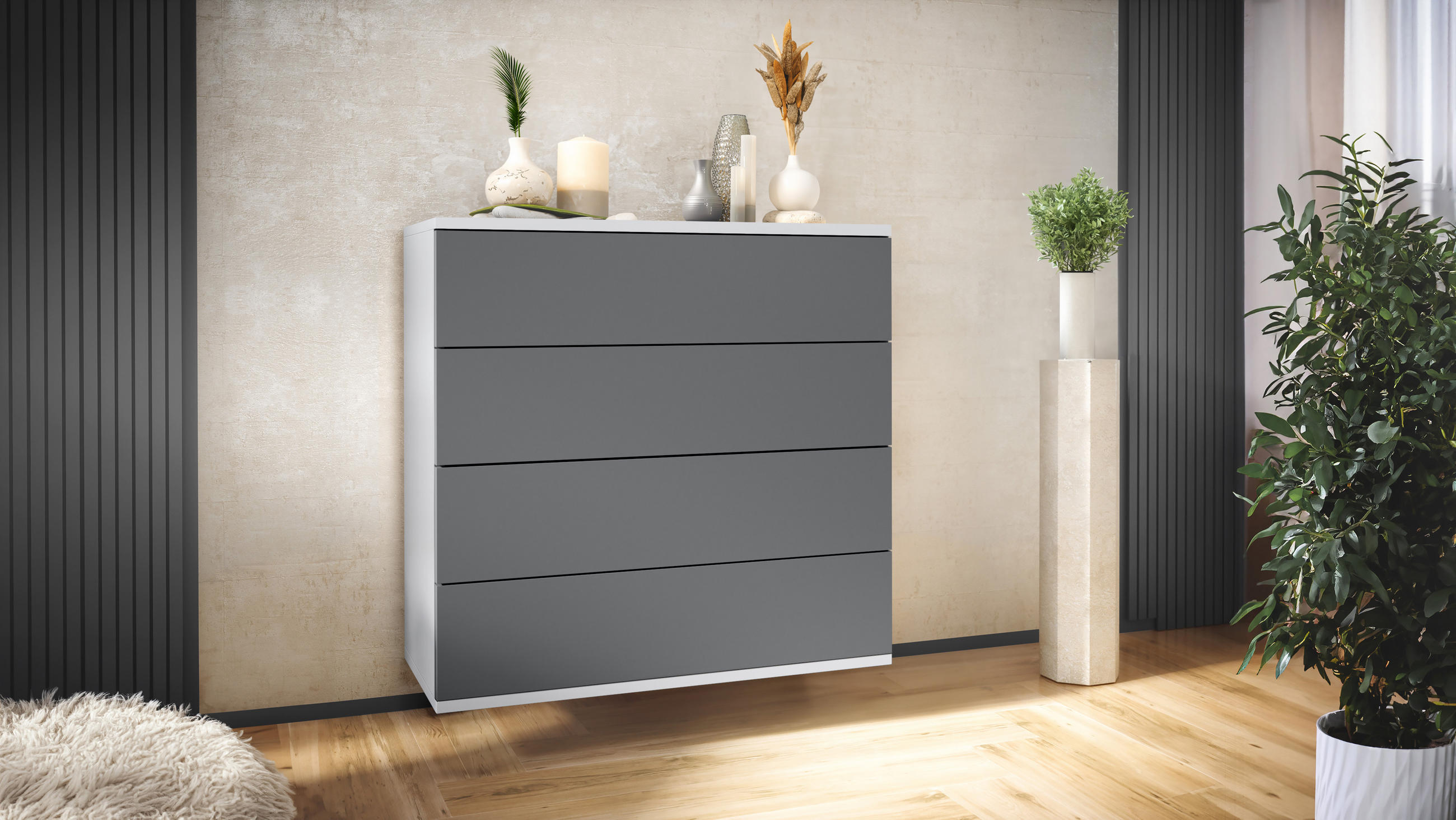 KOMMODE Pavos Anthrazit matt - Anthrazit, Holzwerkstoff (76/76/35cm) - Vladon
