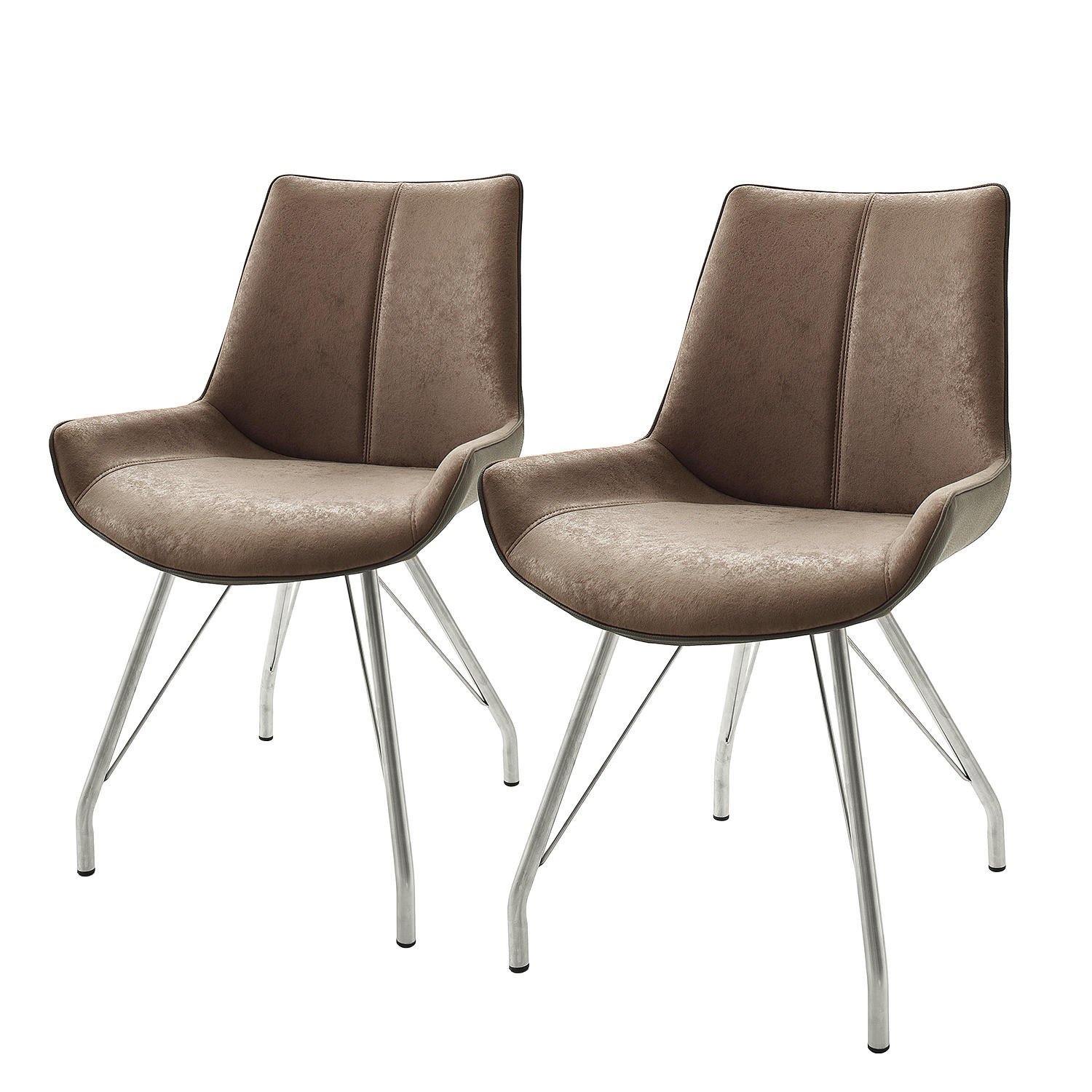 POLSTERSTUHL - 2er-Set - Kunstleder / Edelstahl - Cappuccino, Kunststoff/Textil (54/87/60cm) - home24