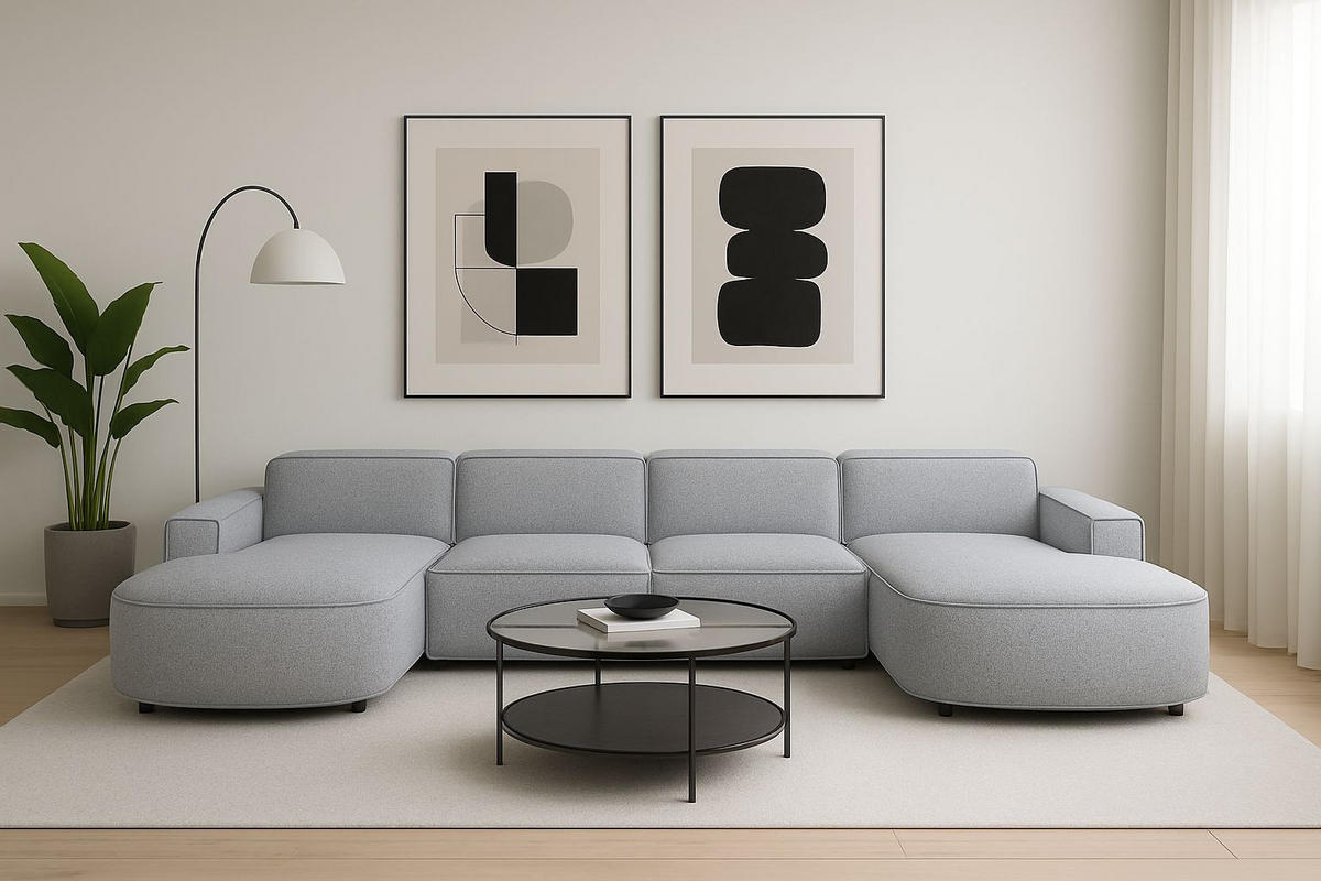 ECKSOFA Cursal Round U-Form, Stoff Artico, Cement - Grau, Holz (364/166cm) - Kaiser Möbel