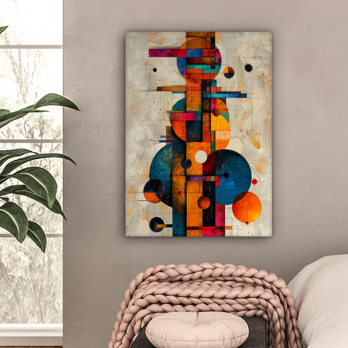 LEINWANDBILD - Vintage - Moderne Kunst - Orange - Geometrische Formen - 60x80 - Gemälde - Multicolor, Textil (60/80cm) - MuchoWow