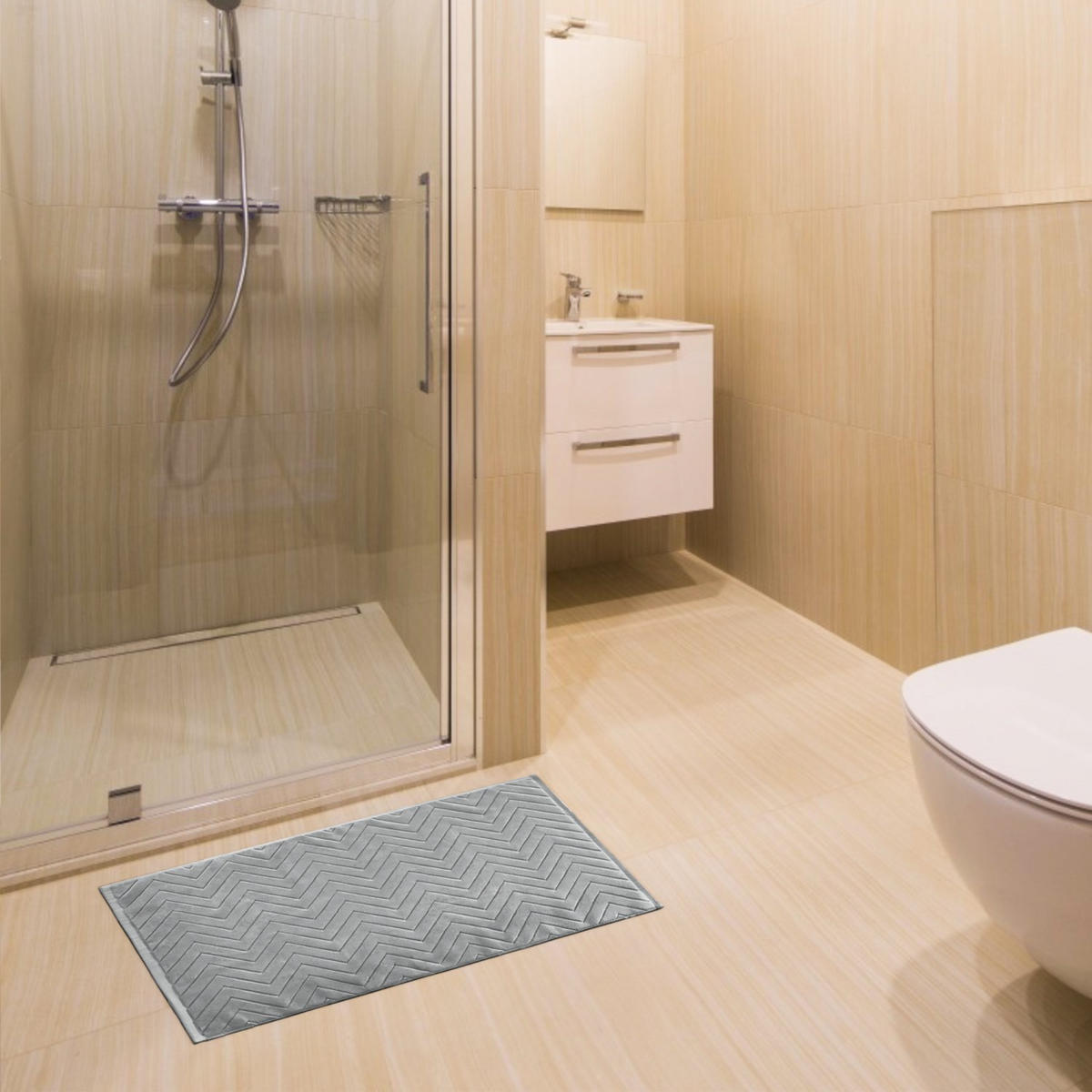 BADEMATTE rutschfest mit Memory-Schaum (Grau) - Grau, Textil (50/80cm) - Intirilife