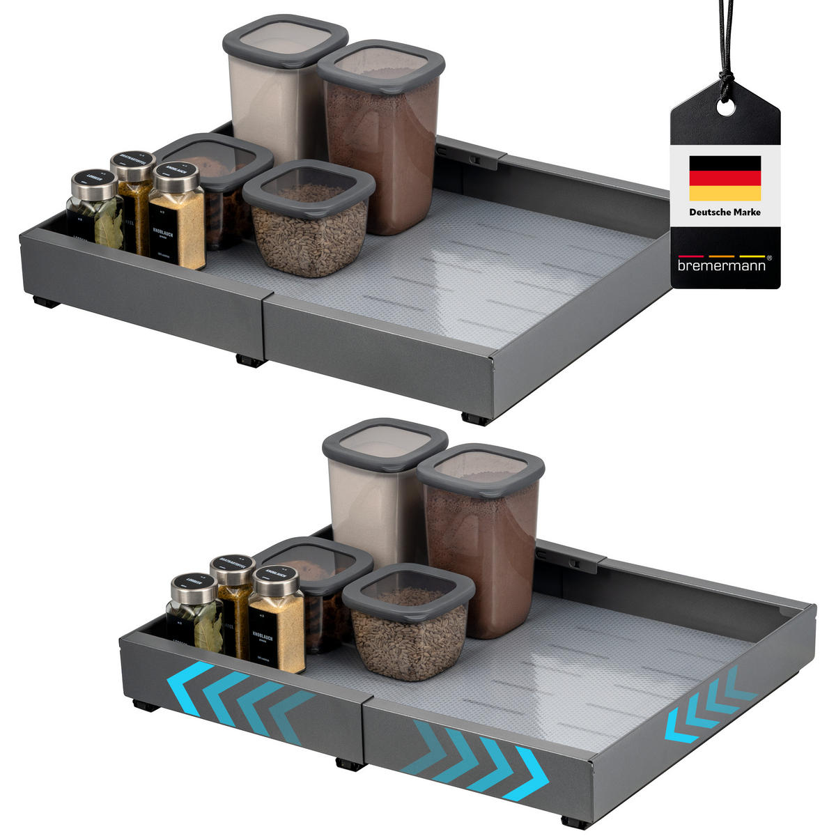 TELESKOPSCHUBLADEN (2er Set), ausziehbar, Metall, grau - Grau, Metall (51/6/42cm) - bremermann