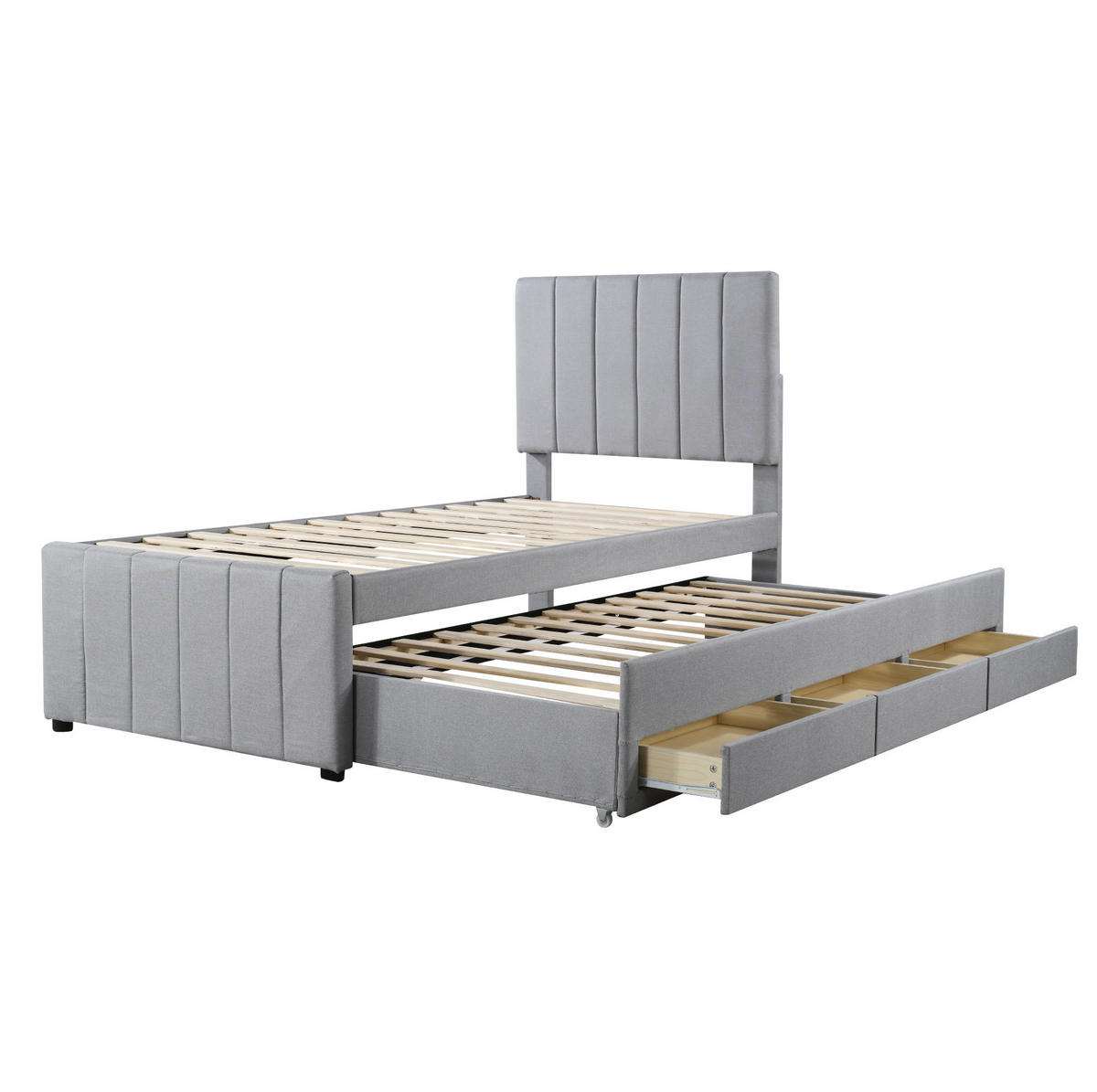 POLSTERBETT mit Ausziehbett und 3 Schubladen 90x200 cm Grau - Grau, Holzwerkstoff (90/200cm) - Beauniv