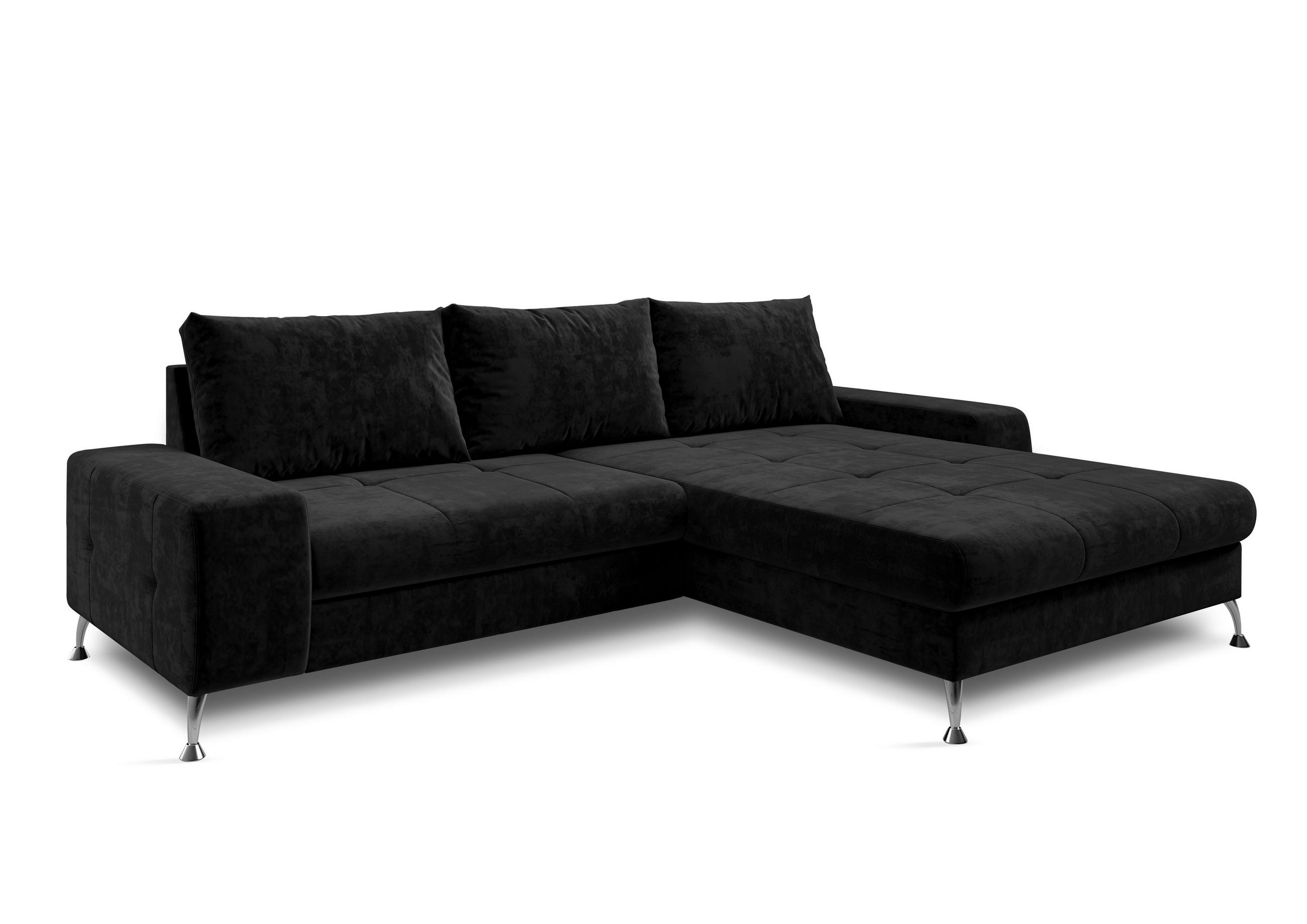 ECKSOFA L Form Artemia Schwarz Samt 275/210/81 cm – modernes Sofa fürs Wohnzimmer R - Silberfarben/Schwarz, Textil/Metall (275/210cm) - AX Living