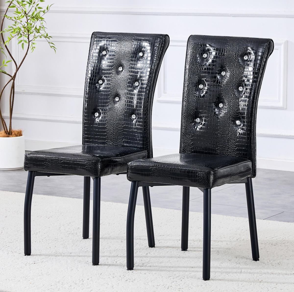 ESSZIMMERSTUHL 2er-Set Vintage PVC Schwarz mit Metallbeinen - Schwarz, Metall (42/101/61.7cm) - Meubliv