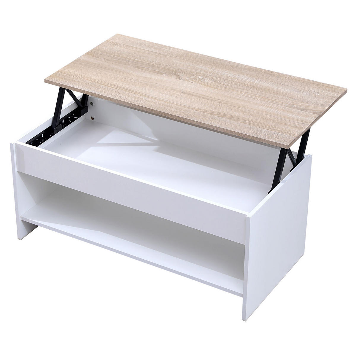 COUCHTISCH Hedda Weiß und Holz - Hellbraun/Weiß, Holzwerkstoff (100/50/58cm) - Happy Garden
