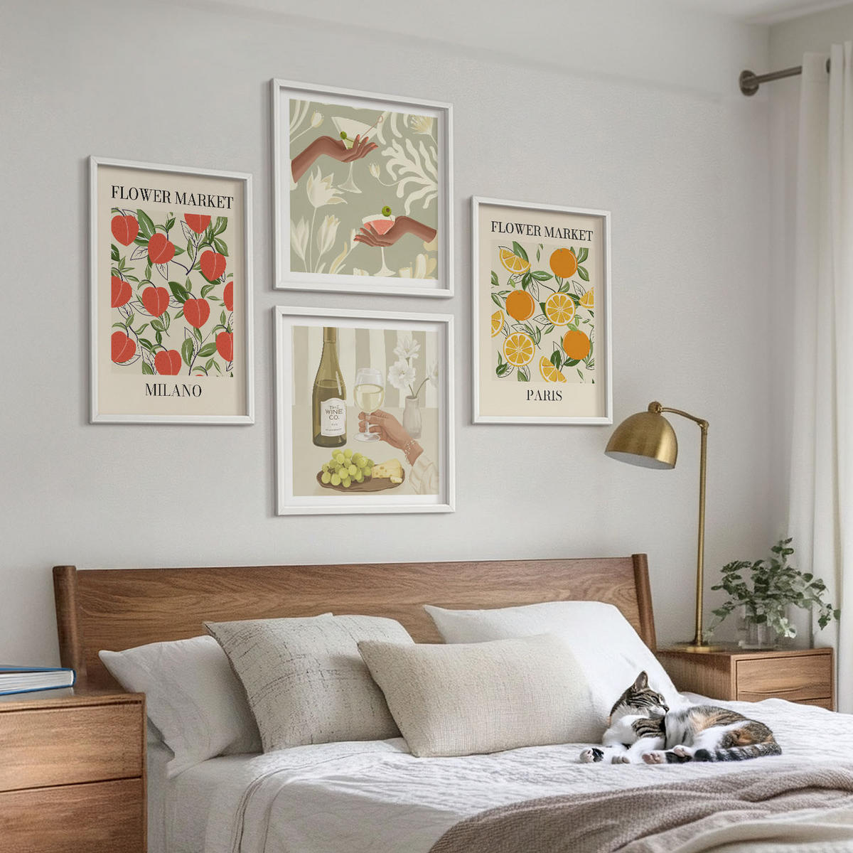 WANDBILDER 4er-Set - 50x50 cm & 40x60 cm Weißer Rahmen - Blumenwein Mailand Paris - Weiß, Kunststoff (50/50cm) - ArtPrintCave