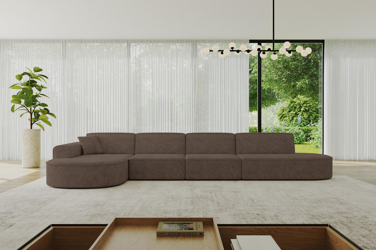ECKSOFA Ottomane Links MARI-L3 - 413x171x79 cm Braun Velours - Schwarz/Braun, Holzwerkstoff/Kunststoff (413/171cm) - ALTDECOR
