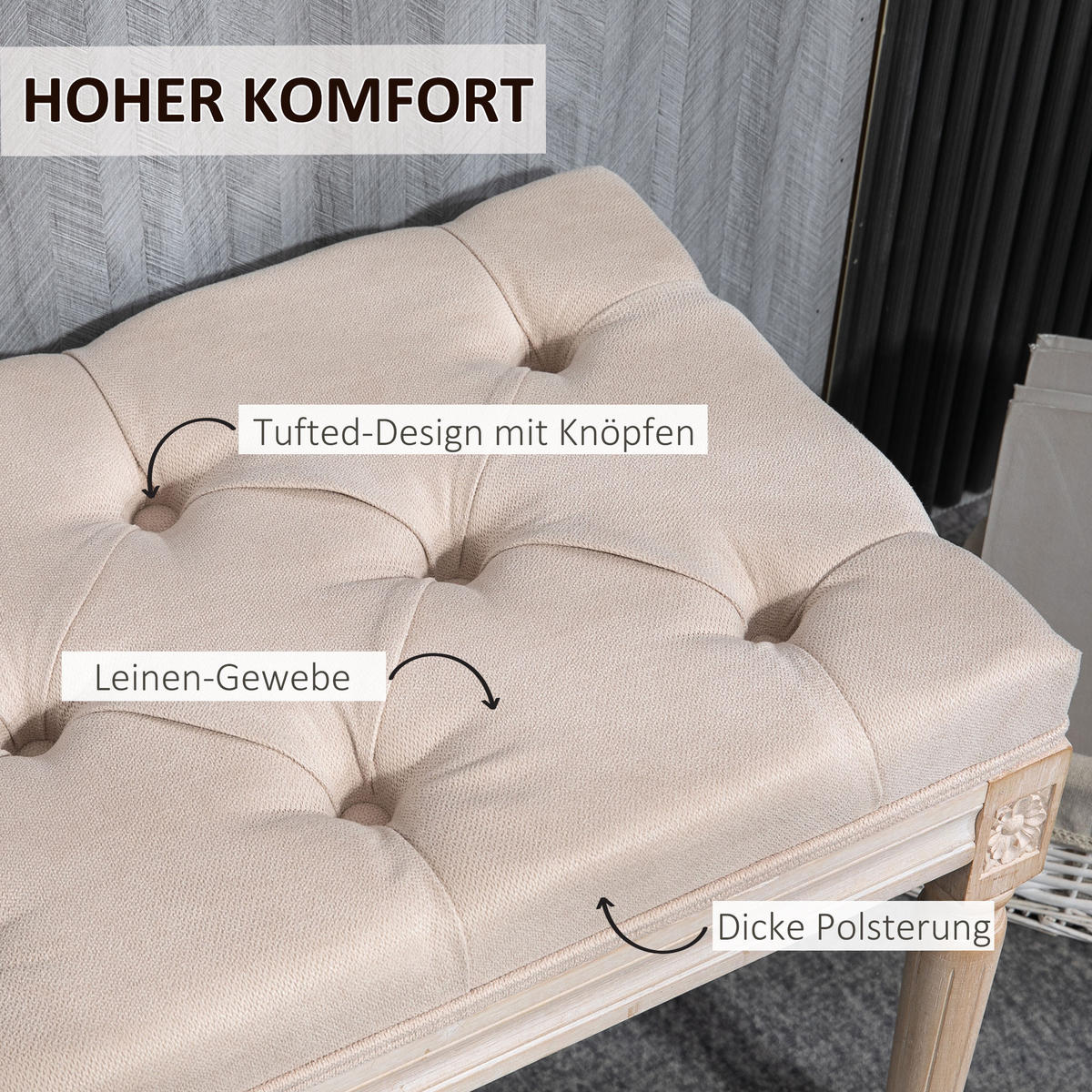 VINTAGE Bettbank, bis 120 kg Belastbar, Beige - Beige, Kunststoff (40/48/117cm) - HOMCOM