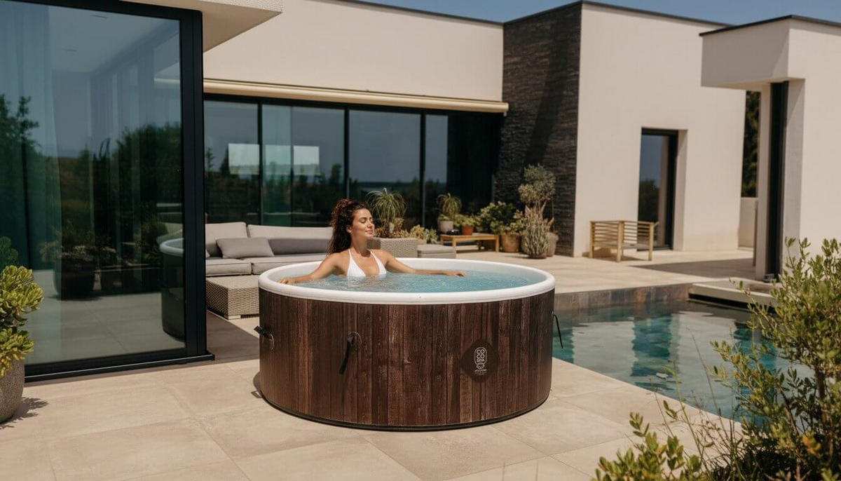 WHIRLPOOL Aufblasbar SPA Helsinki 180 cm Durchmesser, 1100 Liter, Motor 2240 W, Für bis zu 6 Personen - Braun, Kunststoff (180/70/70cm) - COCO SPA