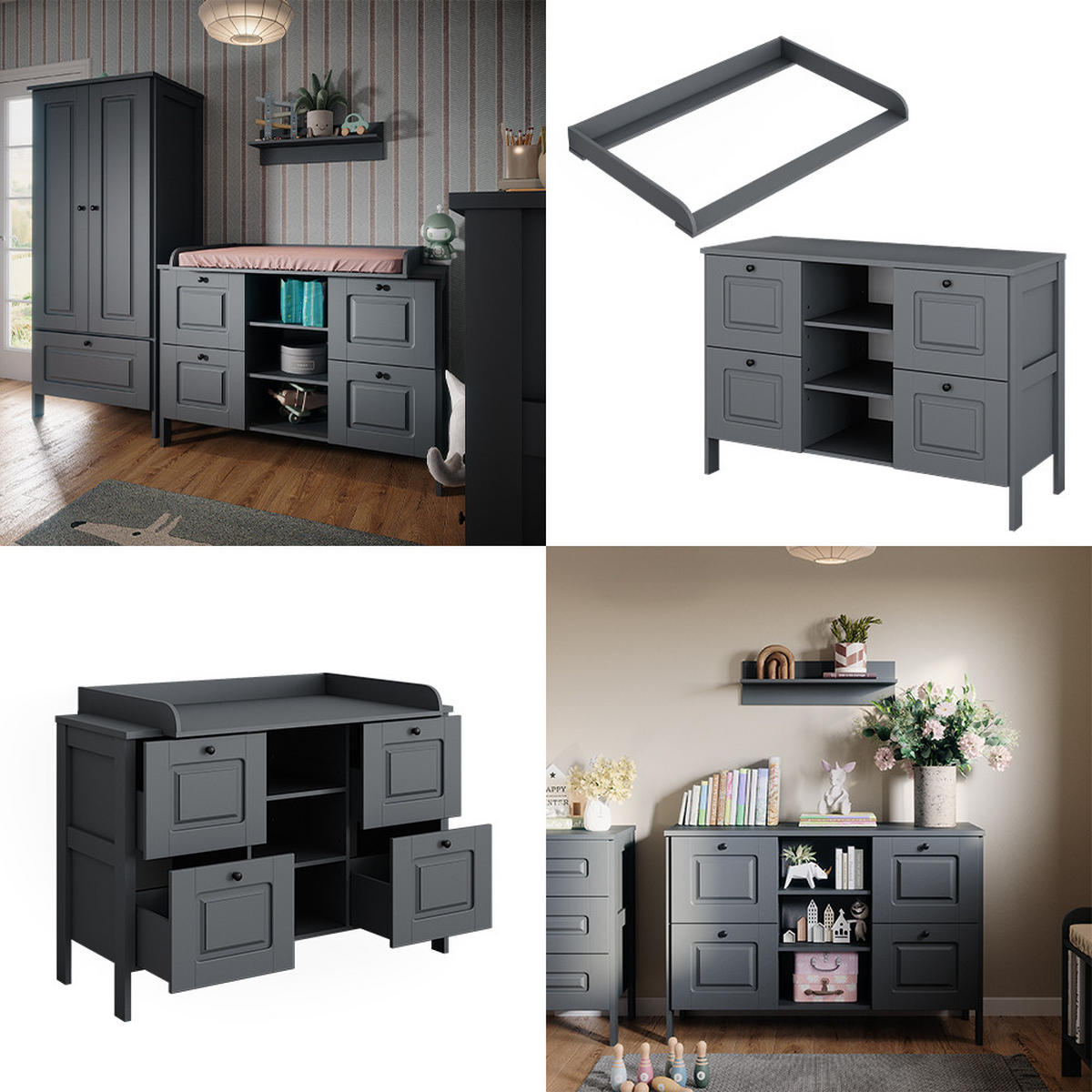 WICKELKOMMODE Ajaton Grau 133 x 98.4 cm mit 4 Schubladen - Grau, Holzwerkstoff (133/98.4/70cm) - VitaliSpa