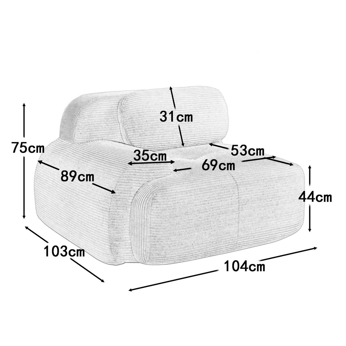 ECKSOFA 104/103/75 cm grün aus Cordstoff modular und montagefrei - Grün, Textil (103/104cm) - OKWISH