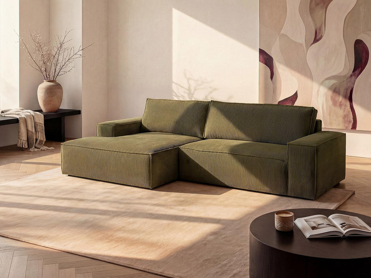 SCHLAFSOFA - 4 Personen - Samt, Stoff - Khaki - - Olivgrün, Textil (267/85/167cm) - Vente-Unique