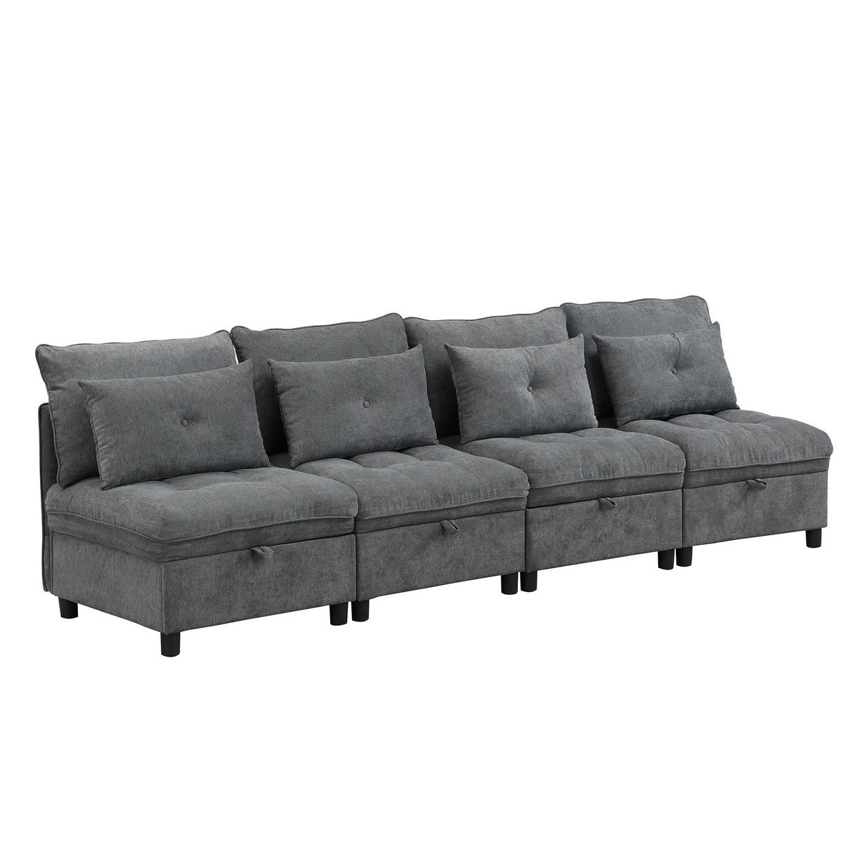 MODULÁRNA pohovka s poťahom chenille, 4-miestna, antique gray, s úložným priestorom a lôžkom,274/76/87 cm - tmavosivá, plast (274/87/76cm) - BEAOK