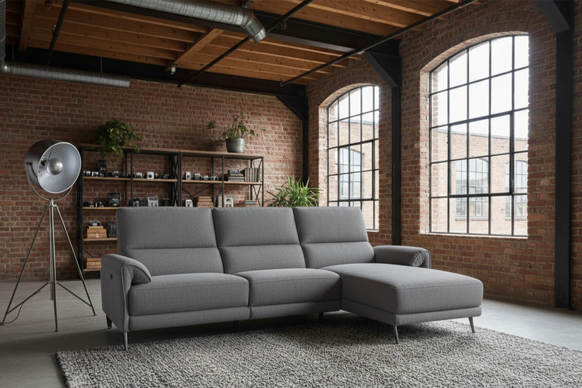 ECKSOFA ADRIANA Anthrazit Flachgewebe Relaxfunktion - Anthrazit/Schwarz, Textil/Metall (280/163cm) - KAWOLA