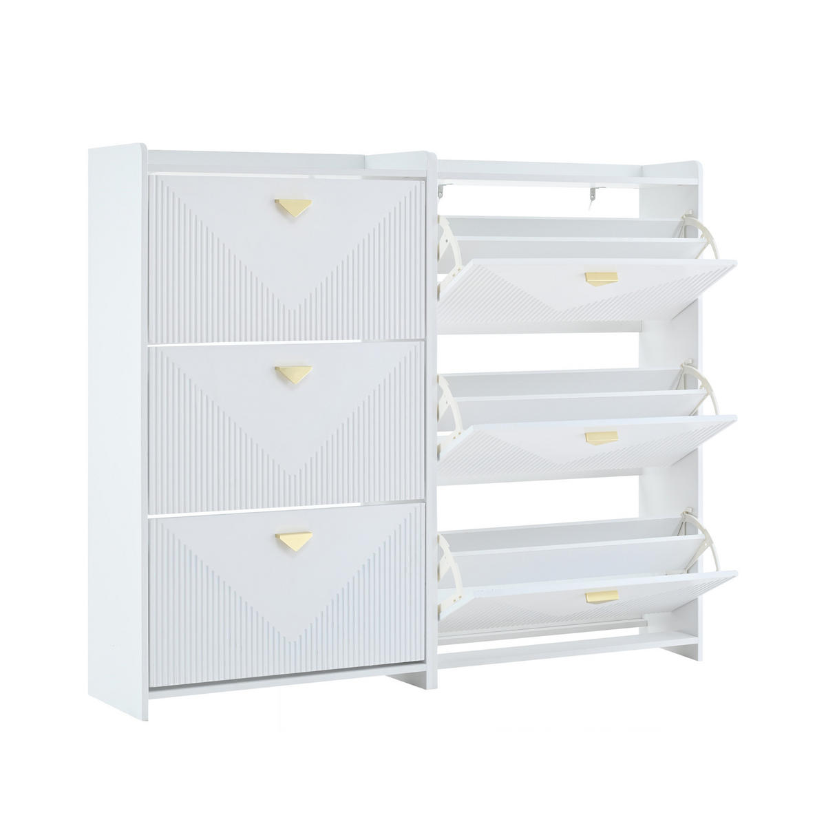 SCHUHSCHRANK aus MDF 140x30x120cm in Weiß mit 3 Klapptüren - Weiß, Holzwerkstoff (140/120/30cm) - Modfu