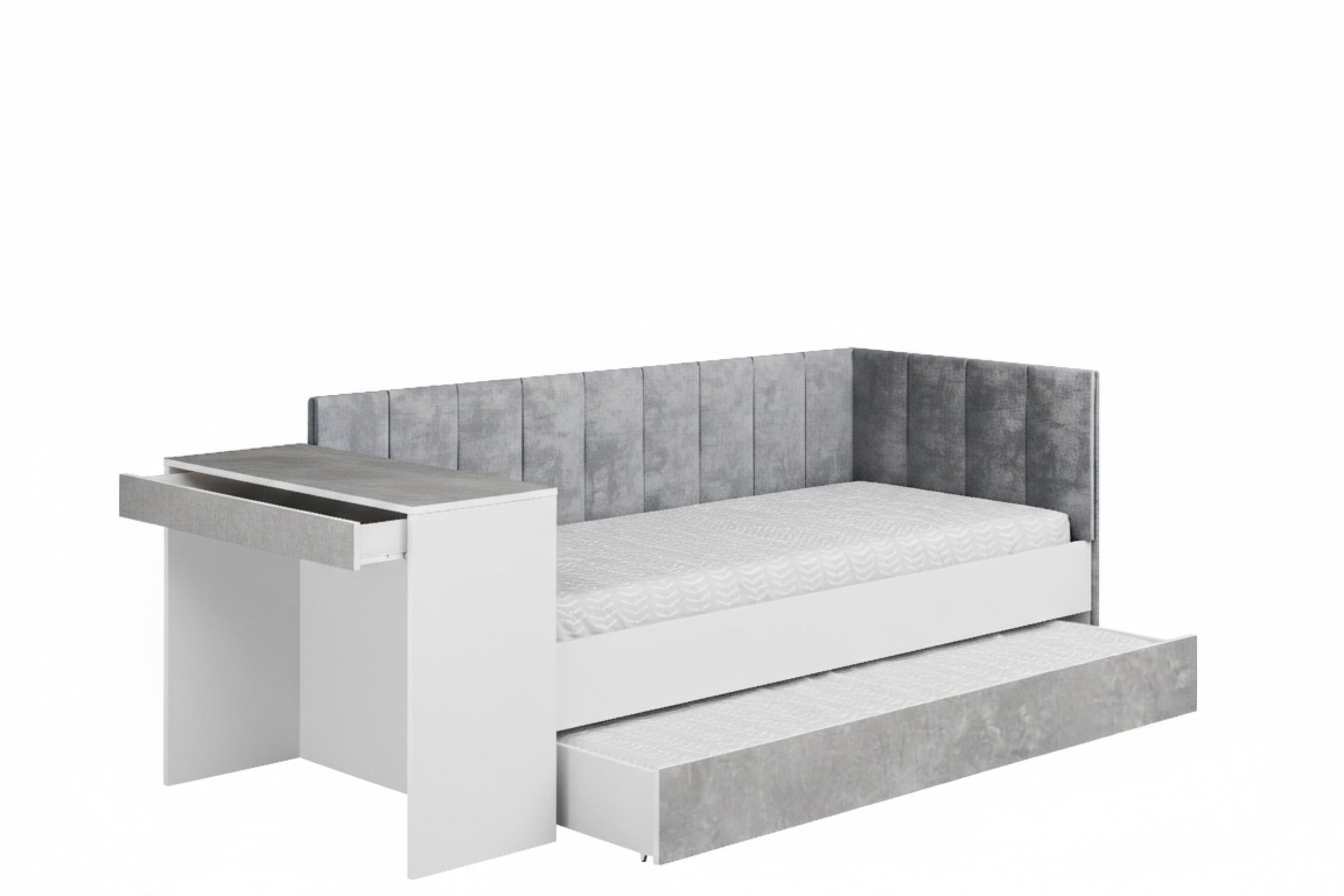 JUGENDBETT FABIAN 90/200 cm in Weiß/Beton rechts - Weiß/Grau, Holzwerkstoff/Textil (90/200cm) - Deine Möbel 24