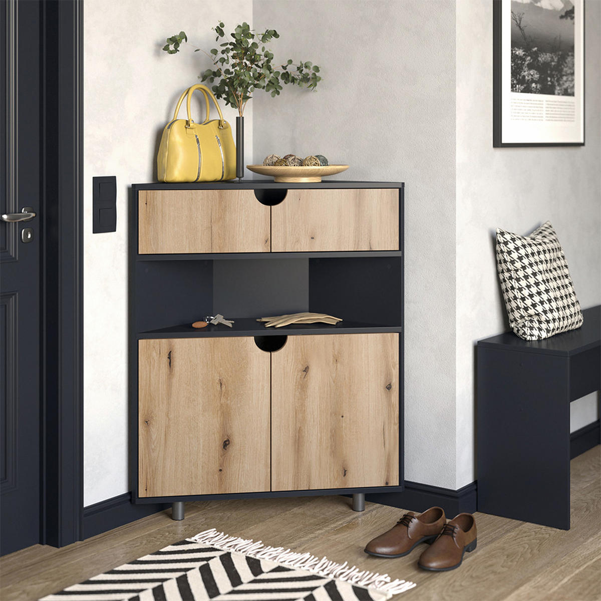 KREDENC Inaro Antracit/dub - antracitová, kompozitní dřevo (79/96/27.2cm) - Vicco