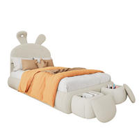 KINDERBETT 90/200 cm Beige Polsterbett Samt Hasenohren LED mit Aufbewahrungshockern - Beige, Holz/Textil (90/200cm) - PARAFTA HOME