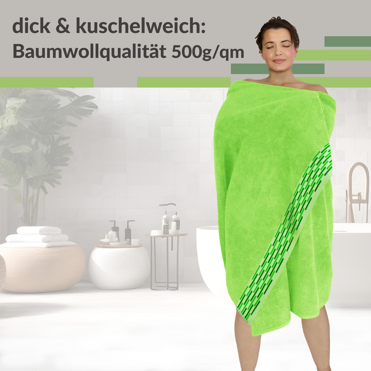 SAUNATUCH Lugano Apfelgrün 80x200 cm - Hellgrün, Textil (80/200cm) - Lashuma
