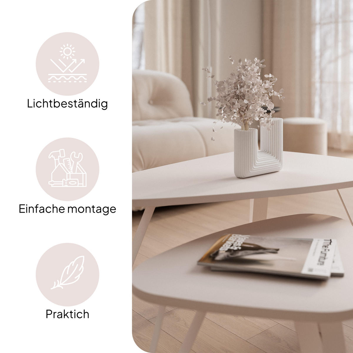SATZTISCH NOA Stahlgestell, Freiform, Kaschmir - Kaschmir, Holzwerkstoff/Metall (94/60/42cm) - Idohome