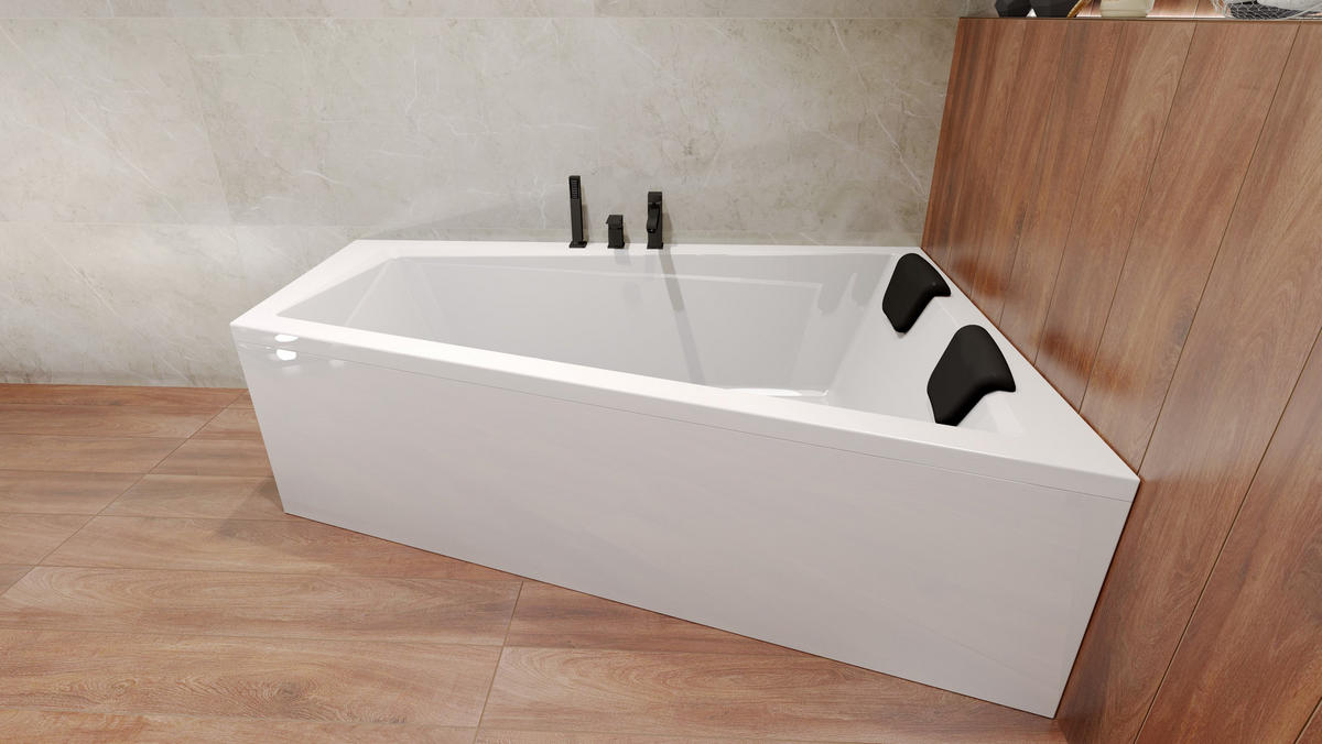 BADEWANNE Eckwanne INTIMA 160/90 Rechts Ablauf Füße + 1 Kopfstütze + Ablage - Weiß, Kunststoff (90/55.5/160cm) - bad land