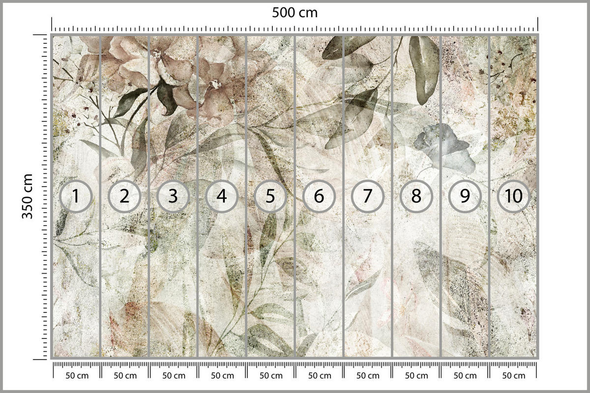 FOTOTAPETE für Schlafzimmer Retro Blumen Blätter Beton Abstrakt Vintage 500x350 - Beige/Braun, Papier (500/350cm) - Muralo