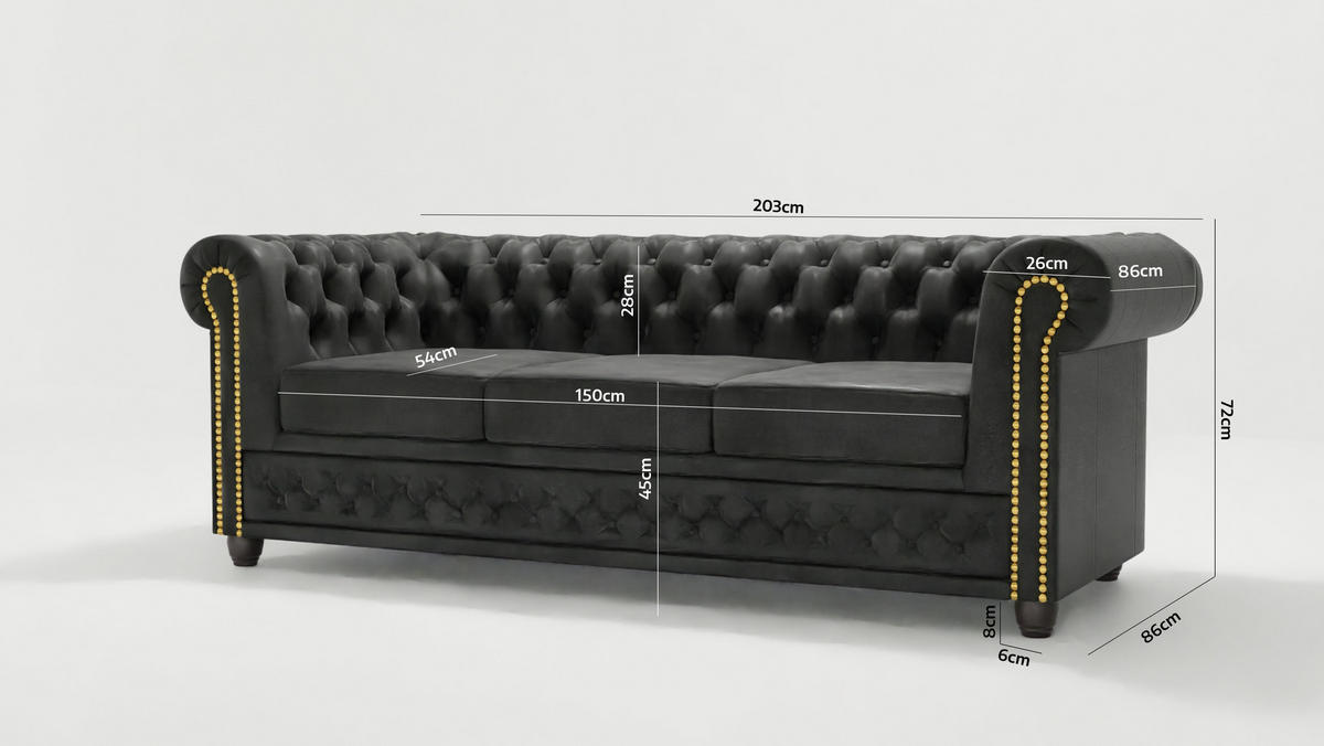 SITZGARNITUR 3+2+1 Chesterfield Flux Anthrazit Microfaser Vintageoptik - Anthrazit/Braun, Holz/Textil (203/72/86cm) - S-Style Möbel