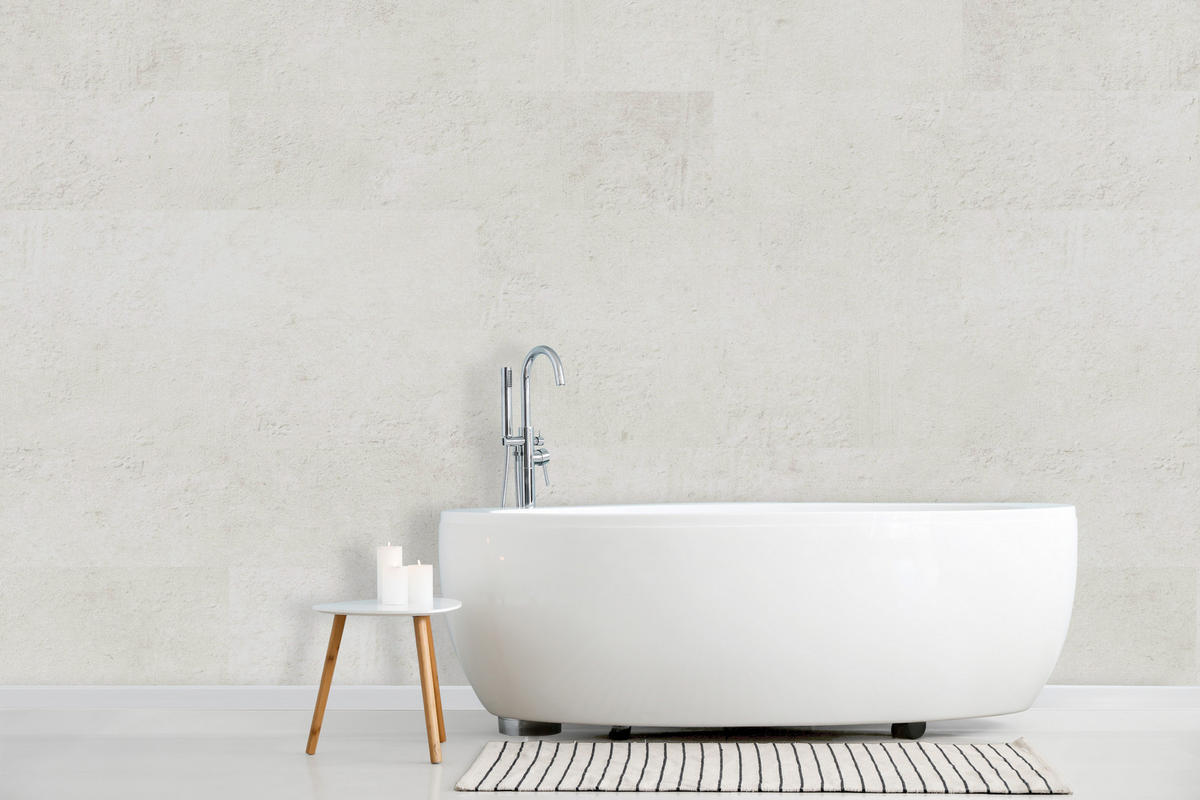 AQUA-STEP- ALL IN ONE - Wasserdichte Wandpaneele und Bodenpaneele für Badezimmer - French Limestone - 6 Paneele (2,34m²) - Hellgelb, Kunststoff (122/32/0.45cm) - Aqua-Step® 