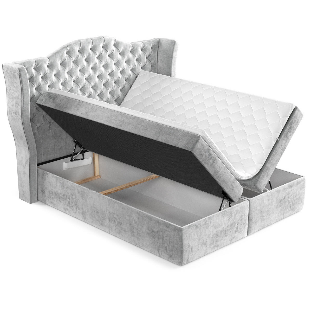 BOXBETT Royal Hellgrau 160/200 cm im Chenille-Stoff - Hellgrau/Schwarz, Holz/Holzwerkstoff (160/200cm) - Maison de Reve