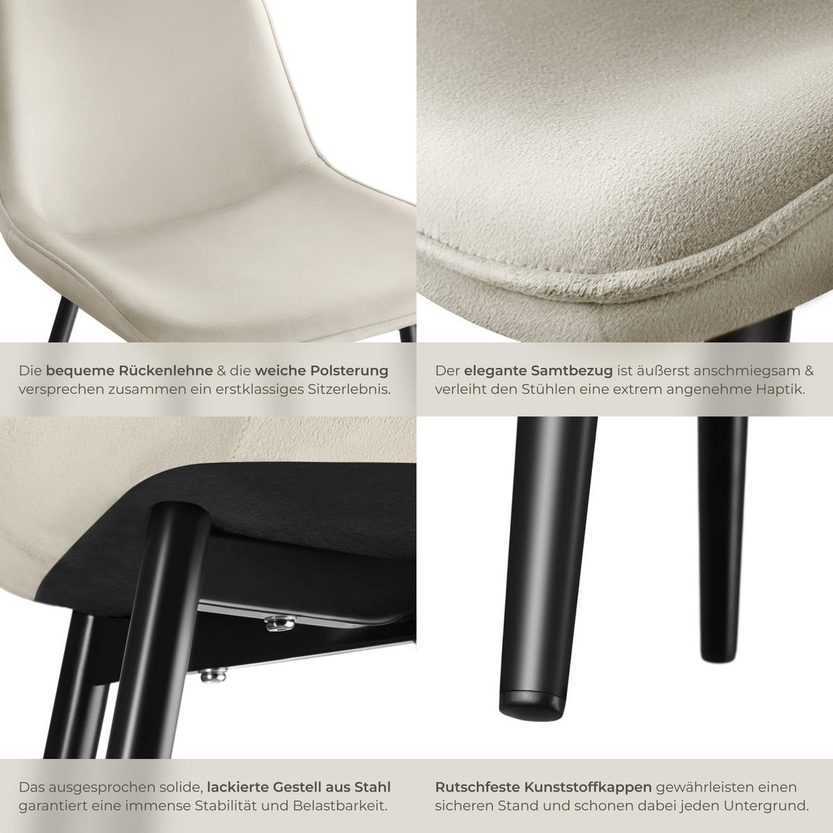 STUHL 6er Set Monroe 48 x 59 x 82 5 cm creme - Creme, Textil (48/82.5/59cm) - tectake