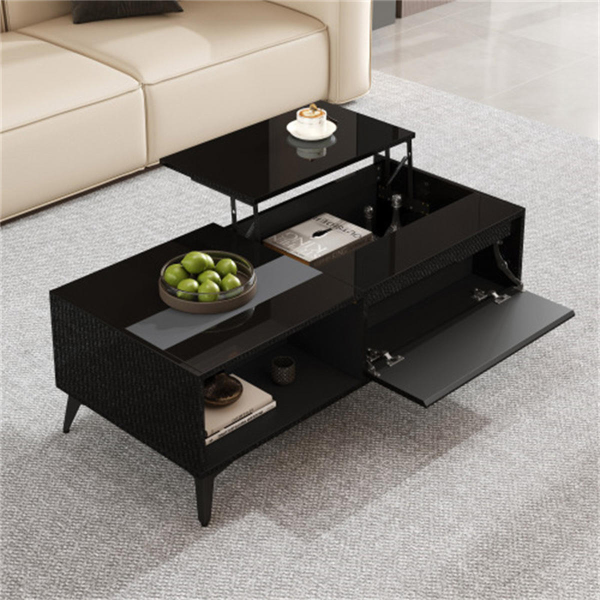 COUCHTISCH multifunktional mit Stauraum, Schwarz, 110x50x48 cm - Schwarz, Holzwerkstoff (50/110/48cm) - Blomus