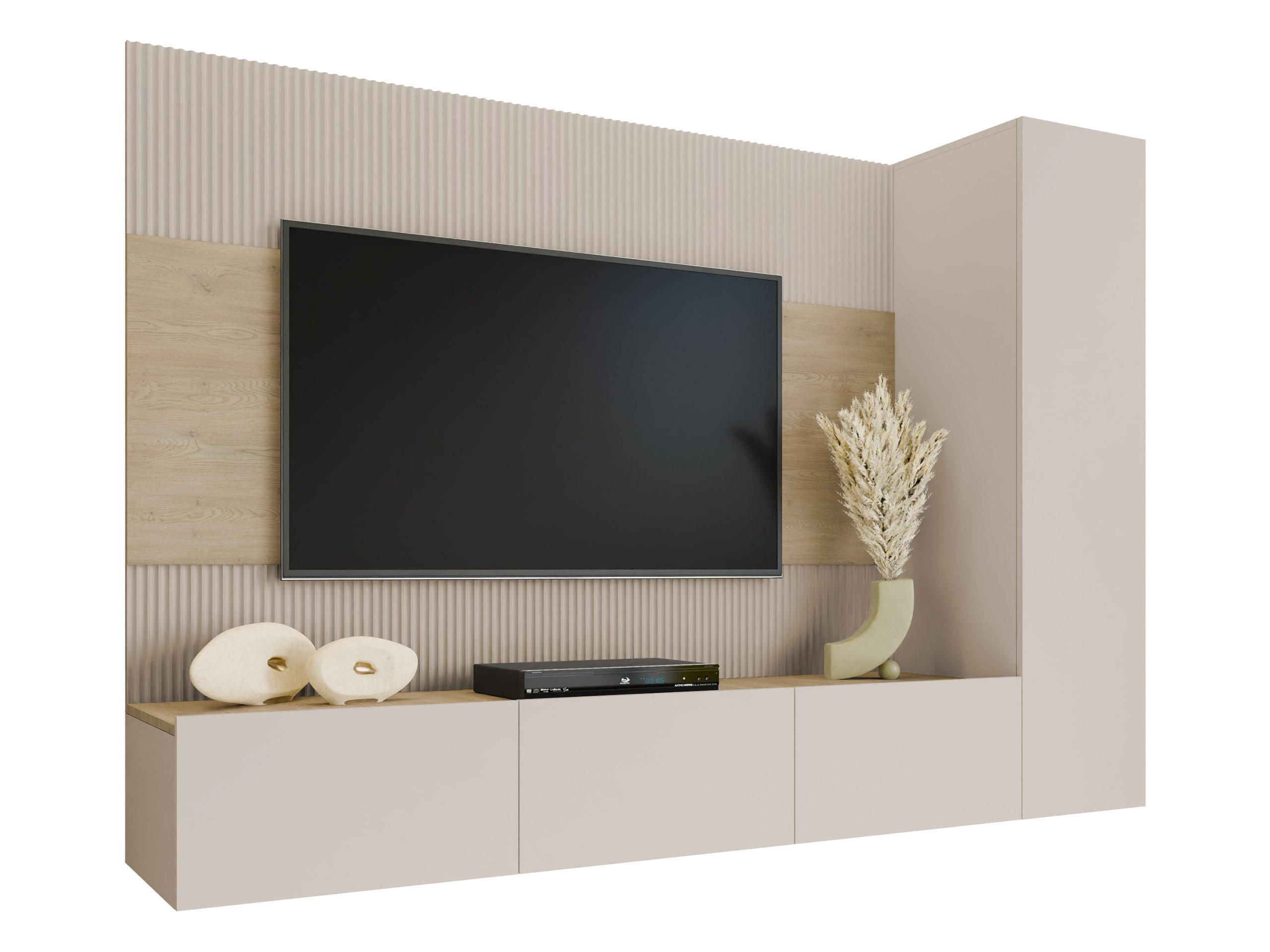 WOHNWAND Deromi VI - Beige, Holzwerkstoff (220/150/38cm) - MIRJAN24