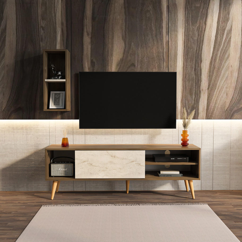 Thumbnail - Decorotika Tv-Lowboard, Braun, Beige, Holzwerkstoff, 160x53.5x35 cm, Wohnzimmer, Wohnwände, Lowboards, Lowboards stehend