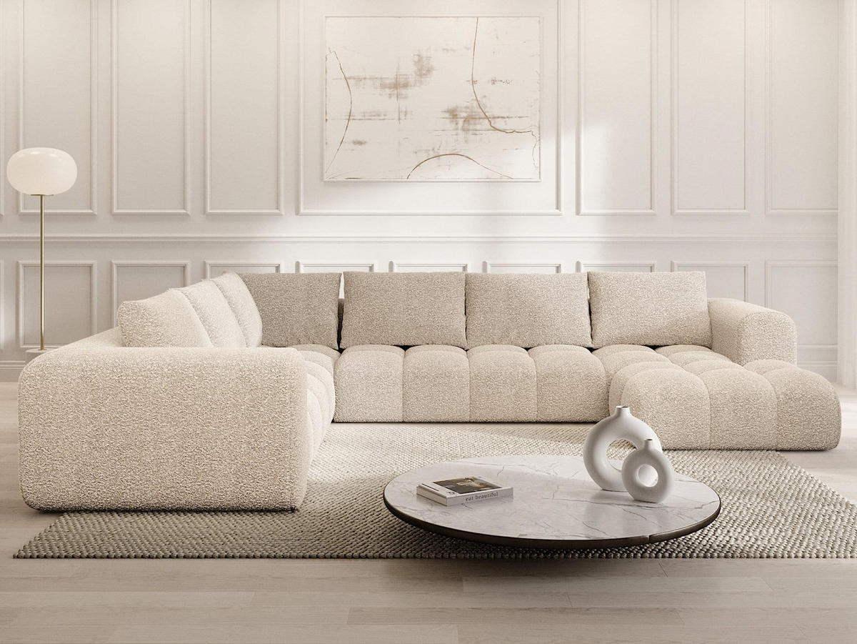 WOHNLANDSCHAFT Casaluna U-Form Pearl Bouclestoff - Perlmutt, Kunststoff (338/88/267cm)