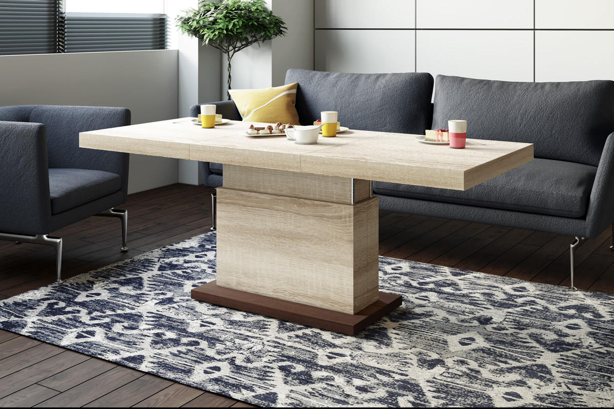 COUCHTISCH rechteckig Sonoma Eiche auziehbar höhenverstellbar 120/70/50 cm - Sonoma Eiche, Holzwerkstoff (70/120/50cm)