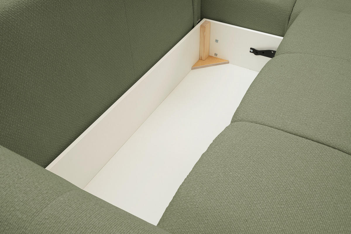 ECKSOFA MODA E Olivgrün Geflochtener Stoff mit Schlaffunktion - Olivgrün, Holz (257/177cm) - MASSENO