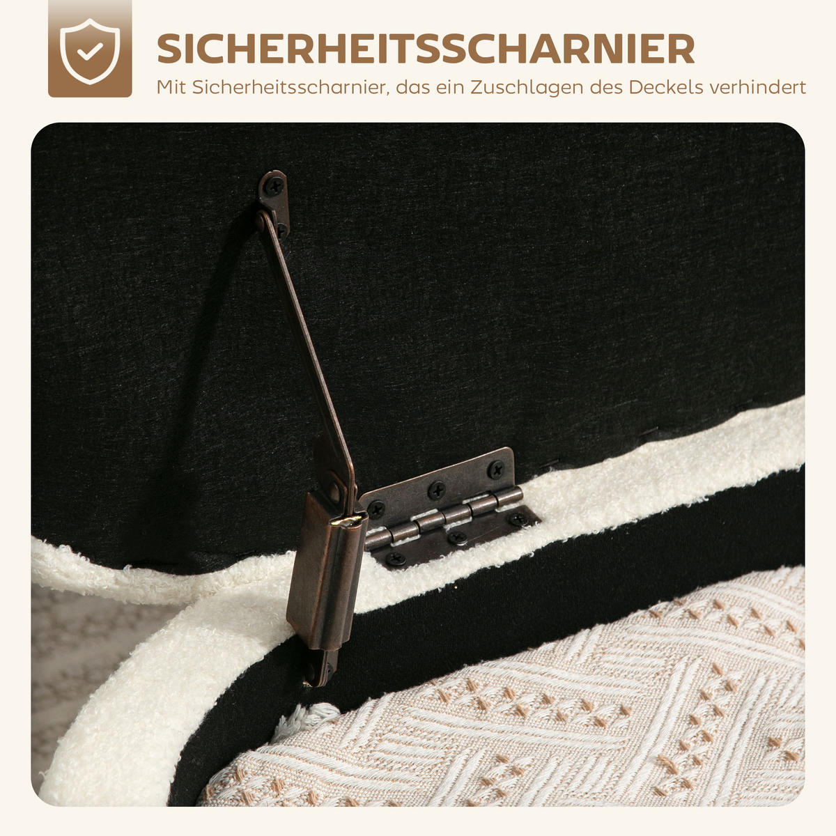 SITZBANK mit Stauraum Sitztruhe mit hochklappbarem Deckel, Fleece-Optik Creme - Creme/Schwarz, Textil (40/48/114.5cm) - HOMCOM