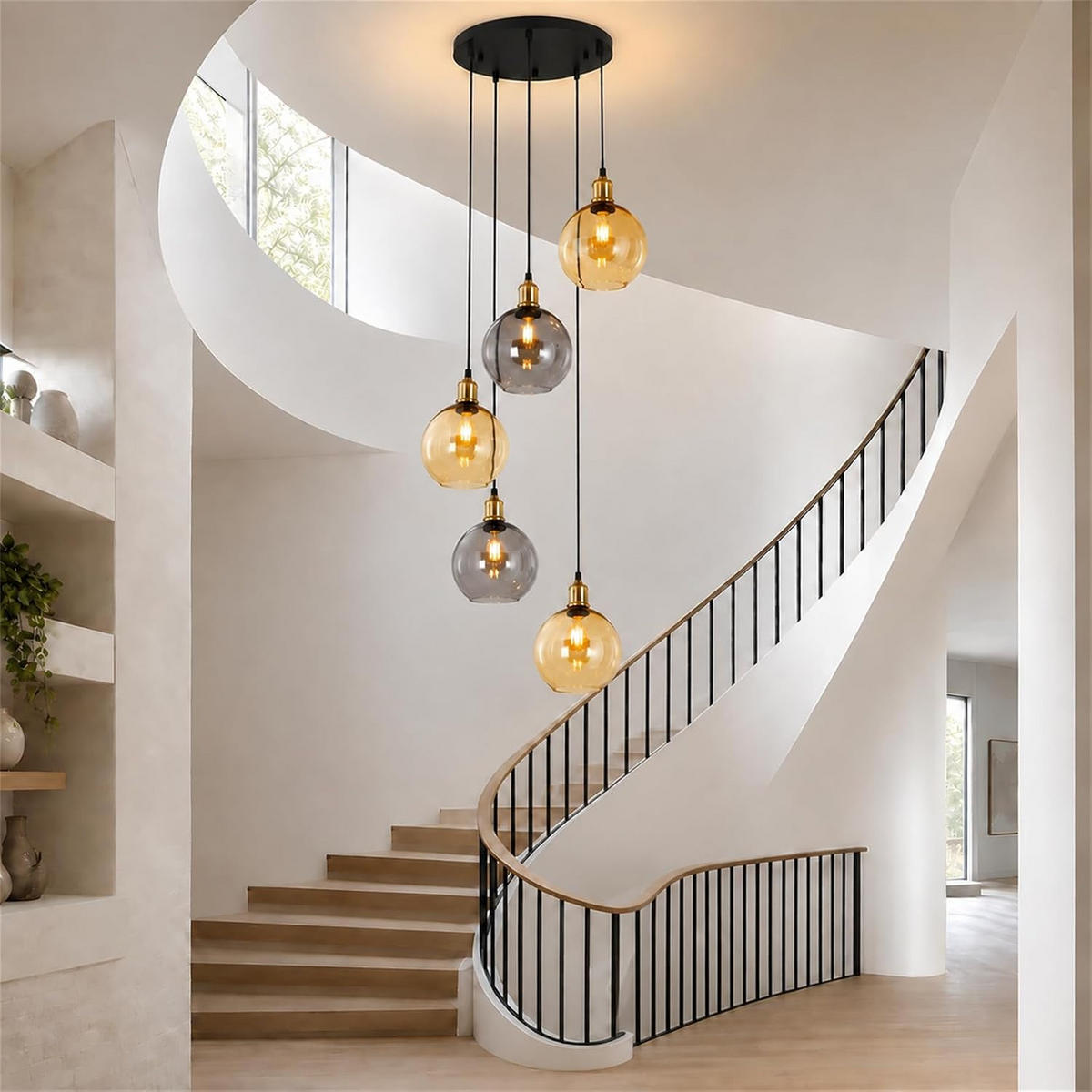 PENDELLEUCHTE Glyveth 54.5/20/156 cm - Multicolor/Schwarz, Glas/Metall (54.5/20/156cm) - ZMH