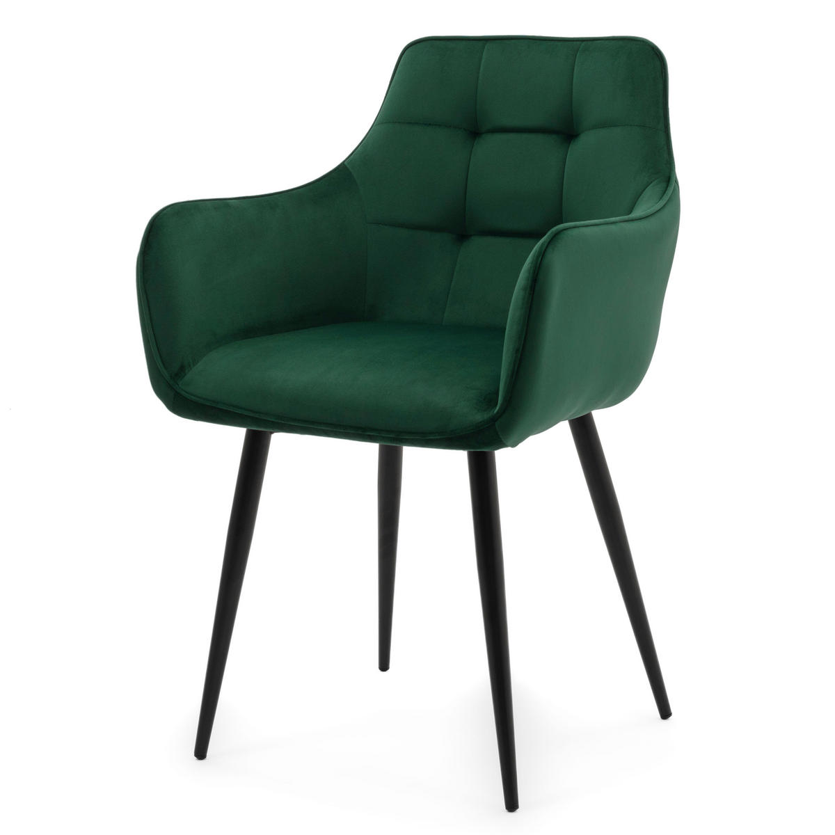 STUHL GALLO gespolstert mit Steppung - grün - Samt Velours - Schwarz/Grün, Textil/Metall (58/88/58cm) - NEW HOME
