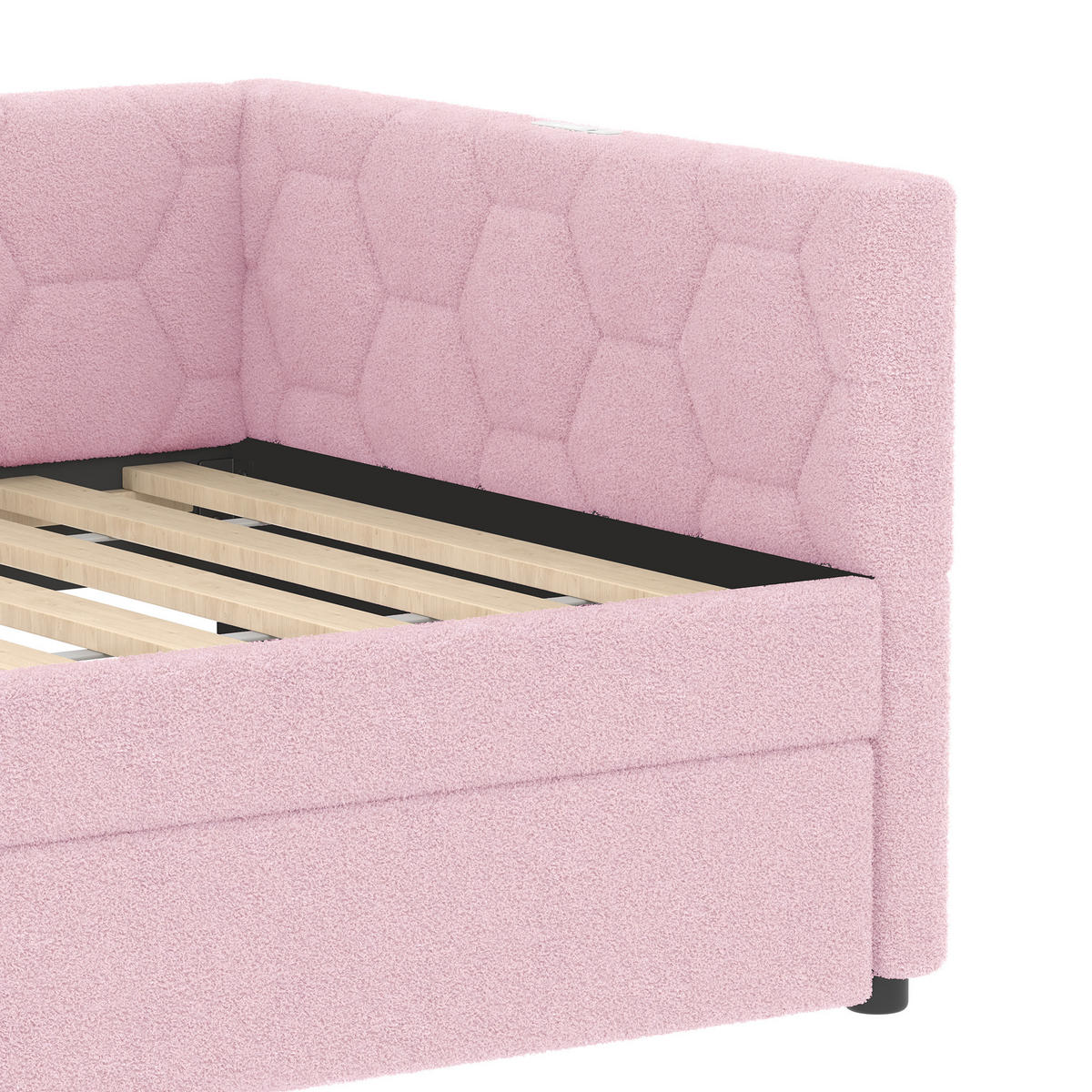 POLSTERBETT 90x200cm mit Nachttischlampe und multifunktionalem Ausziehbett- Rosa - Pink, Holz/Textil (90/200cm) - KOMHTOM