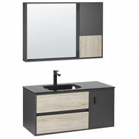 BADMÖBEL Set schwarz/heller Holzfarbton 100 cm Teruel - Hellbraun/Schwarz, Holzwerkstoff (100/70/48cm) - Beliani