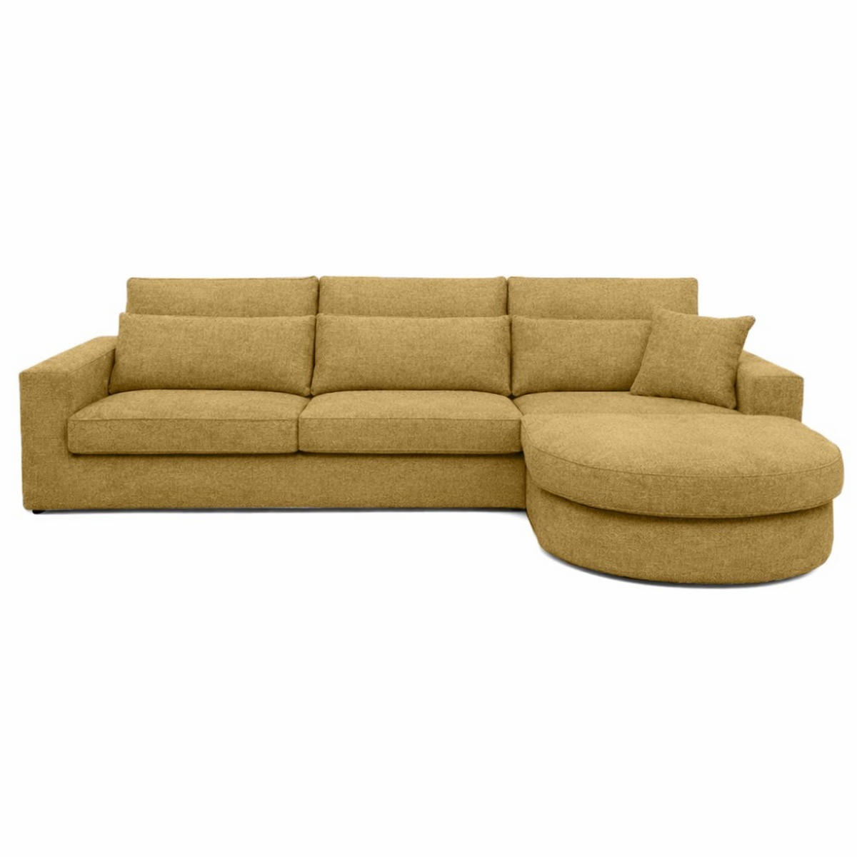 ECKSOFA Pablo ohne Schlaffunktion, mit abgerundeter Ottomane, rechts, Gelb, Velourstoff - Gelb, Textil (319/196cm) - Beautysofa