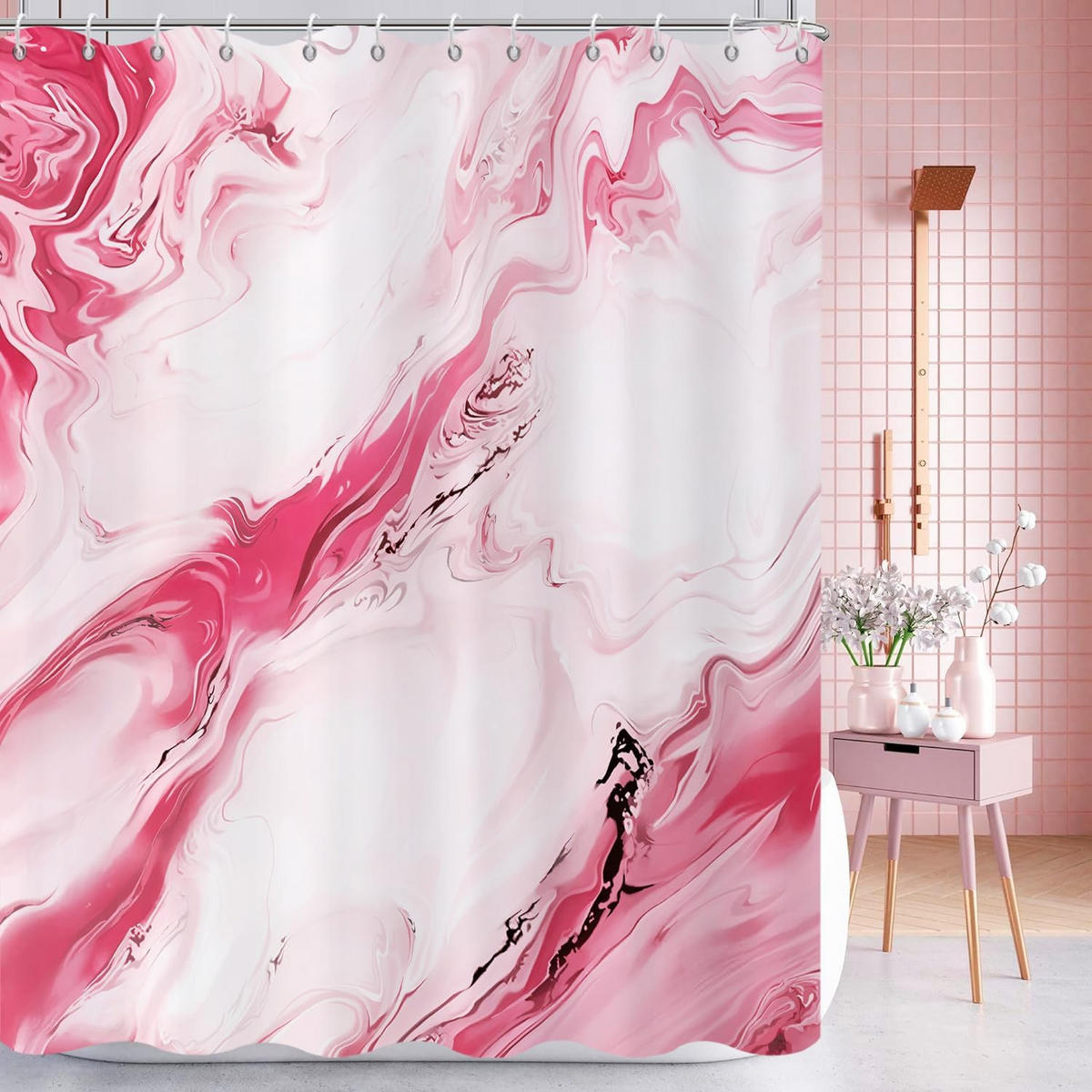 DUSCHVORHANG Aquarell Marmor 180 x 180 cm - Pink, Textil (180/180cm) - Kaket