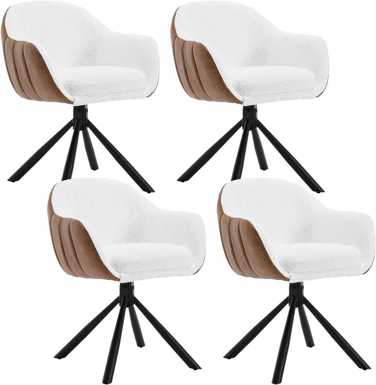 ESSZIMMERSTUHL 4er Set, drehbar, Chenille, Weiß - Schwarz/Weiß, Textil/Metall (57.5/78/60.5cm) - Woltu