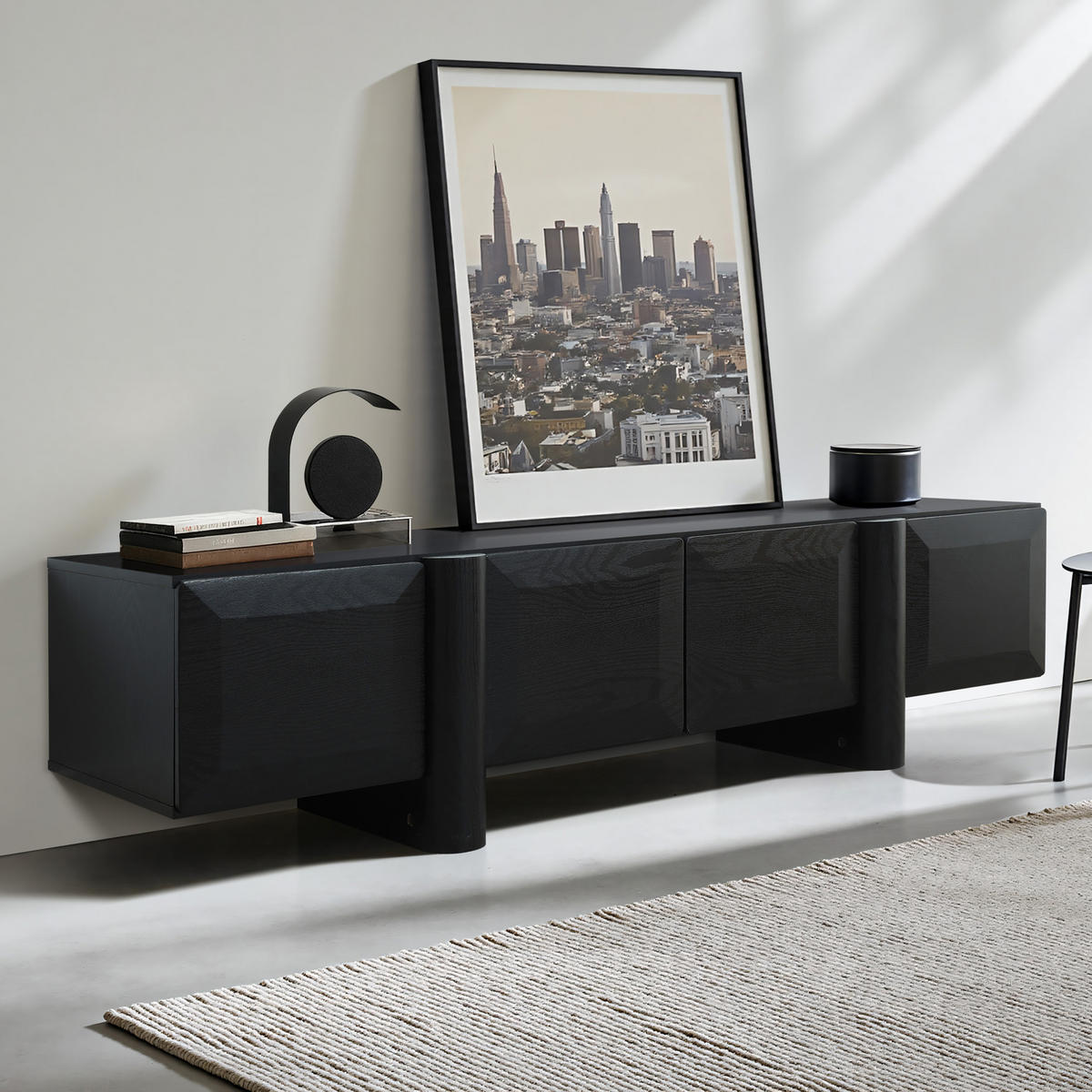 TV-SCHRANK Modern, Schwarz - Breites Lowboard mit 4 Einzel-Schubladen & doppeltem Staufach, MDF TV Board | 160x40x40 cm - Schwarz, Holz (160/40/40cm) - Hometopia