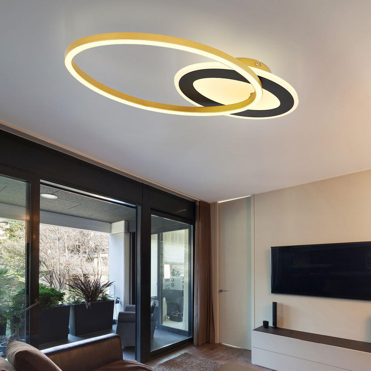 LED DECKENLEUCHTE SILLA I Schwarz Gold - Goldfarben, Metall (53/23.5/7cm) - Globo Lighting