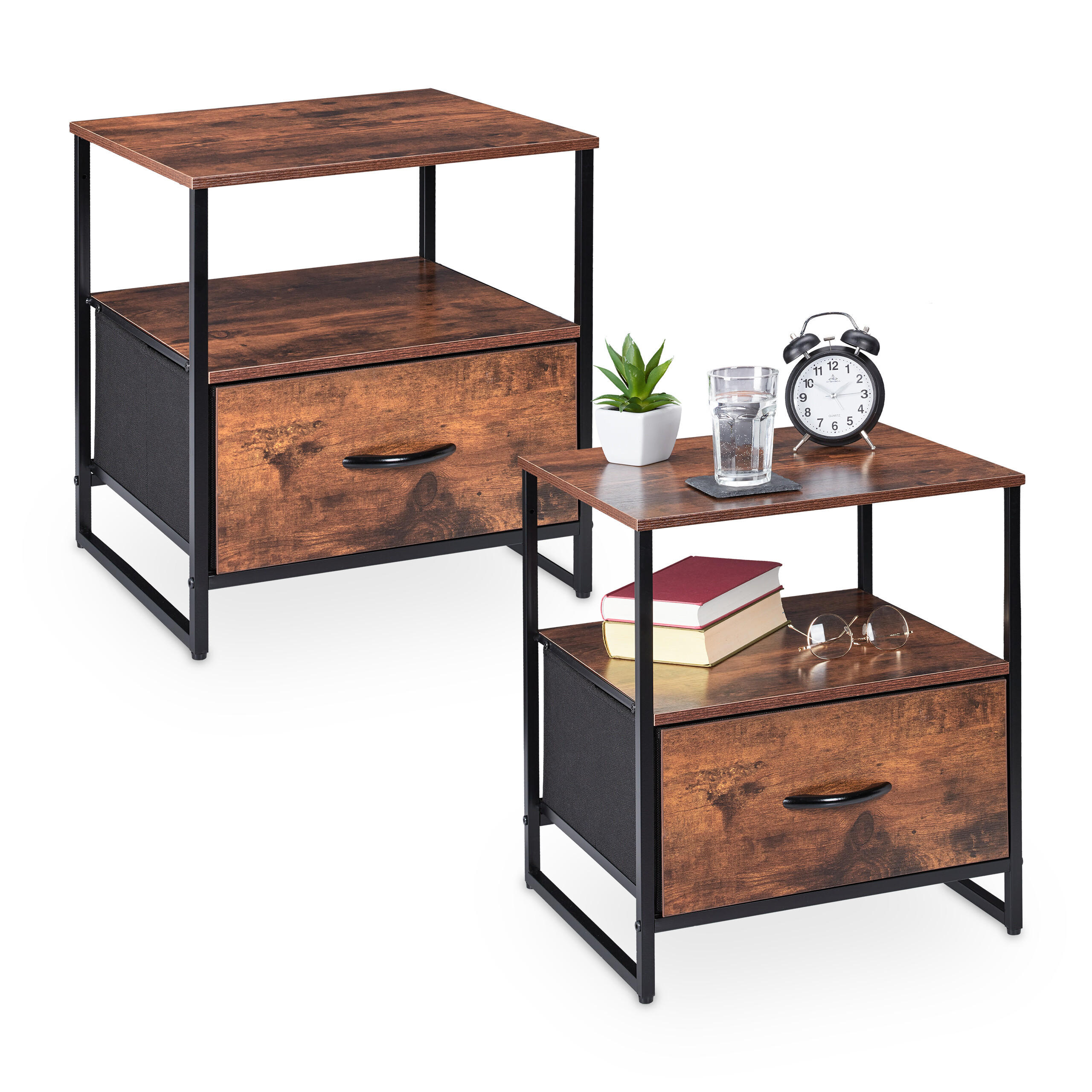 NACHTTISCH 2er Set - Dunkelbraun, Holz/Holzwerkstoff (45/50/42.5cm) - Relaxdays