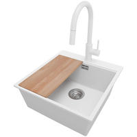 GRANITSPÜLE Oslo, 2-er set Weiß 48/50 cm 1 Becken + Küchenarmatur 40/20 cm + Ablauf-Set + Schneidebrett ab 50er Unterschrank - Chromfarben/Beige, Kunststoff (48/20/50cm) - Primagran