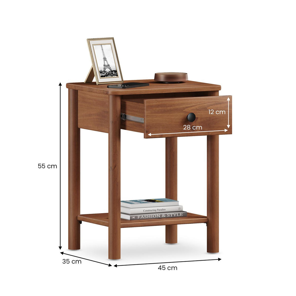 NACHTTISCH APOANA Kastanie - Kastanienfarben, Holz (45/55/35cm) - IDIMEX